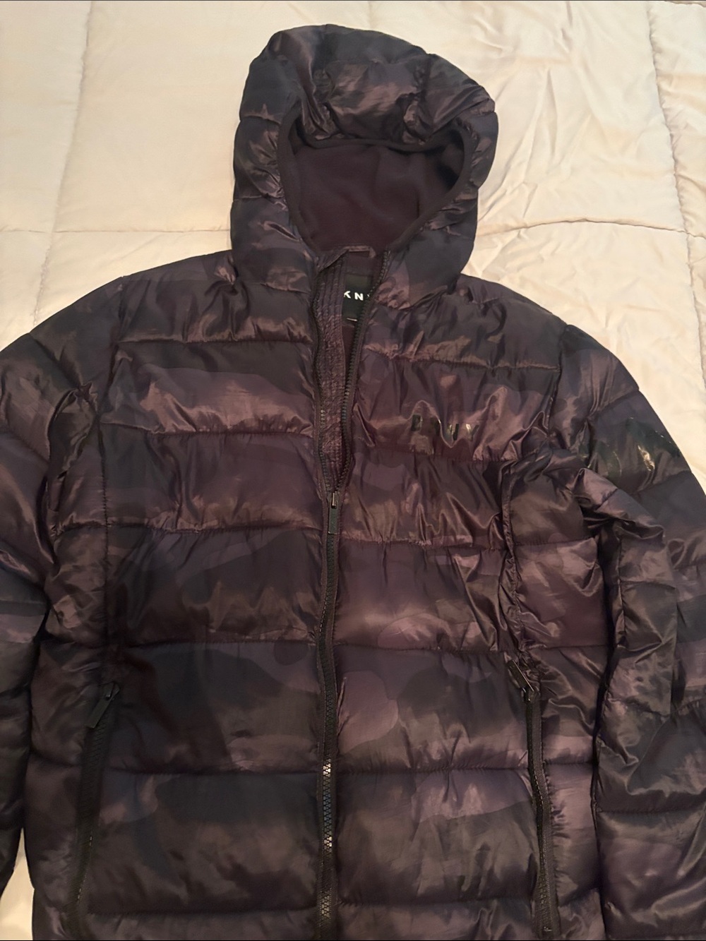 DKNY black camo Quilted Hooded Jacket
